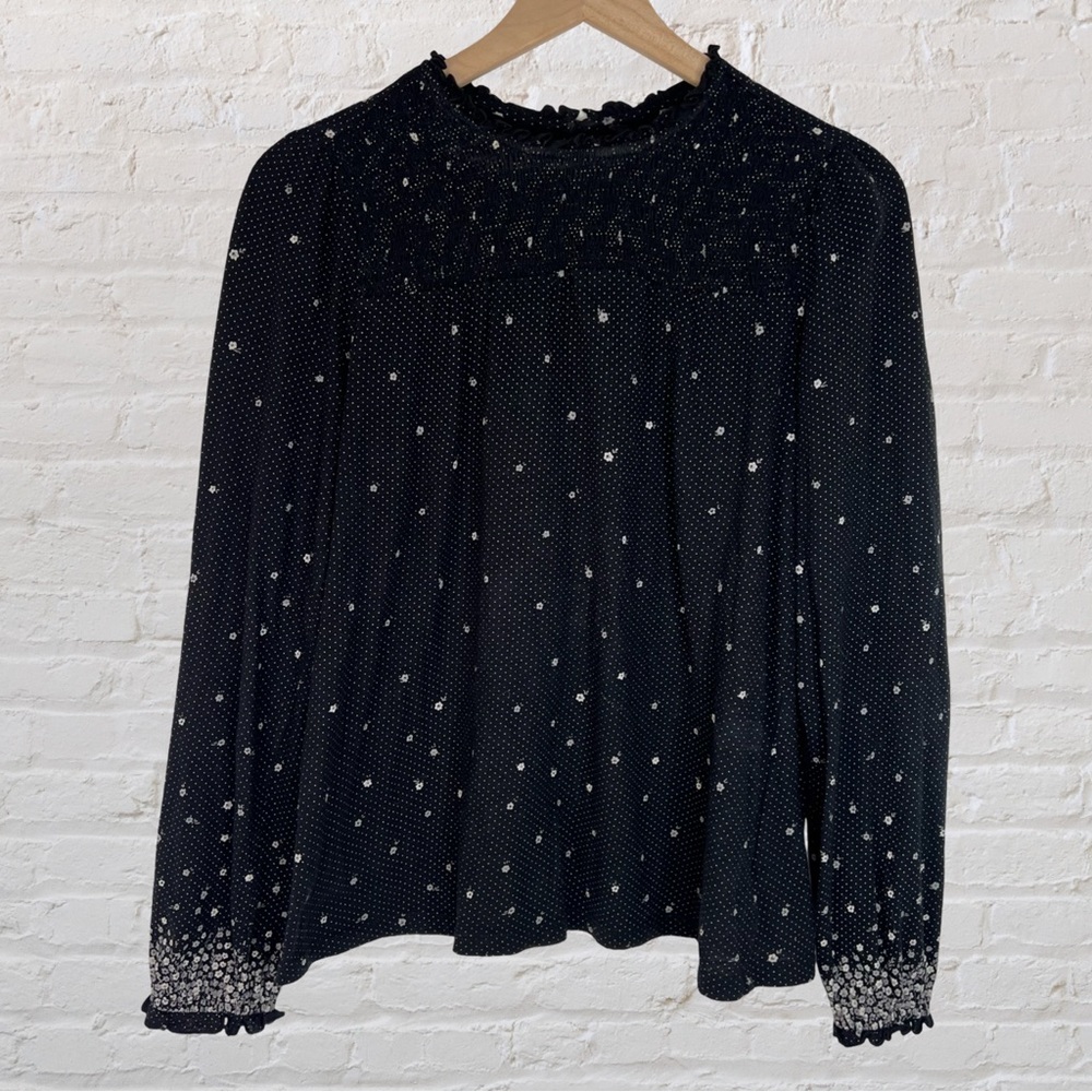 Lucky Brand Long sleeve blouse with a smocked chest/neckline and smocked cuffs